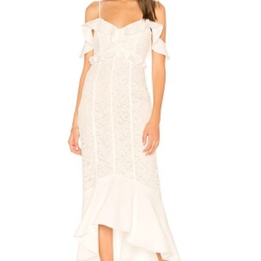 Rachel Zoe Ivory Lace High-Low Off-Shoulder Dress